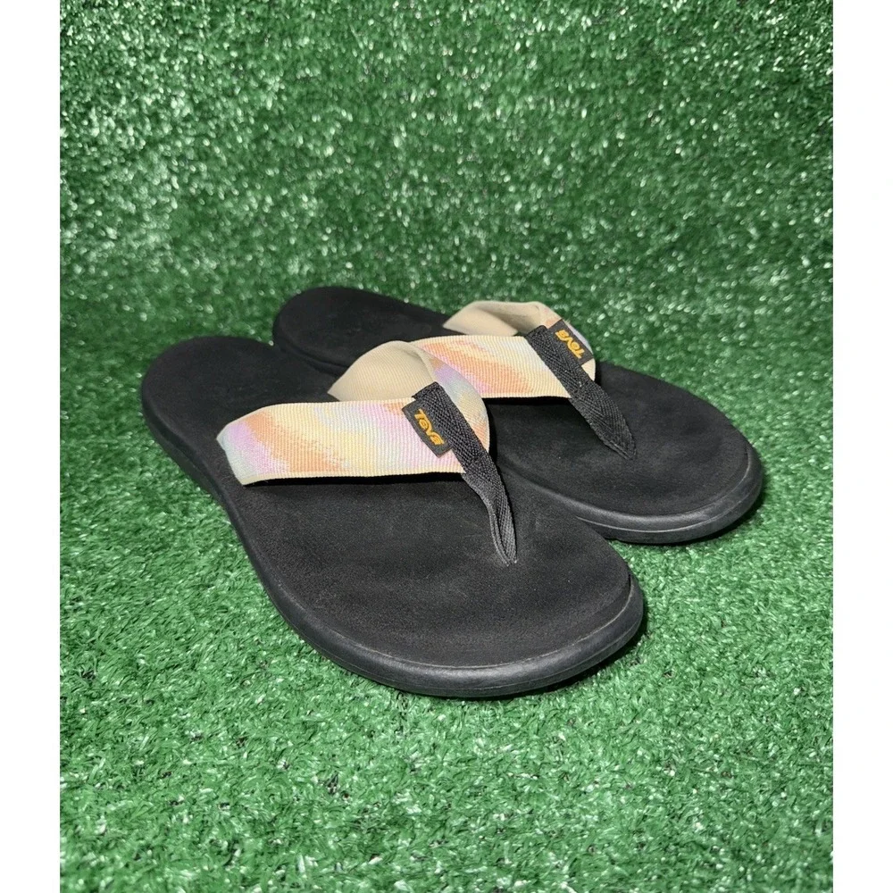 Teva Voya Flip Flops Womens Size‎ 8 Black Tie Dye Comfort Beach Recovery Sandals